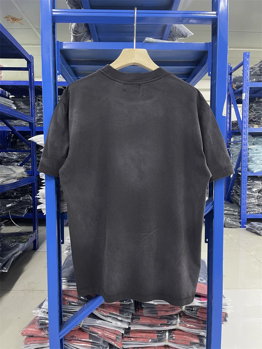 ERD Washed Black Distressed Short Sleeve T‑Shirt
