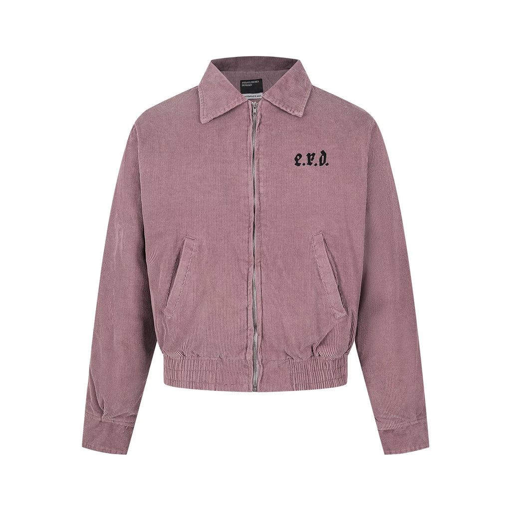 ERD Vintage Washed Dusty Pink Corduroy Small Logo Cropped Zip‑Up Oversized Unisex Jacket