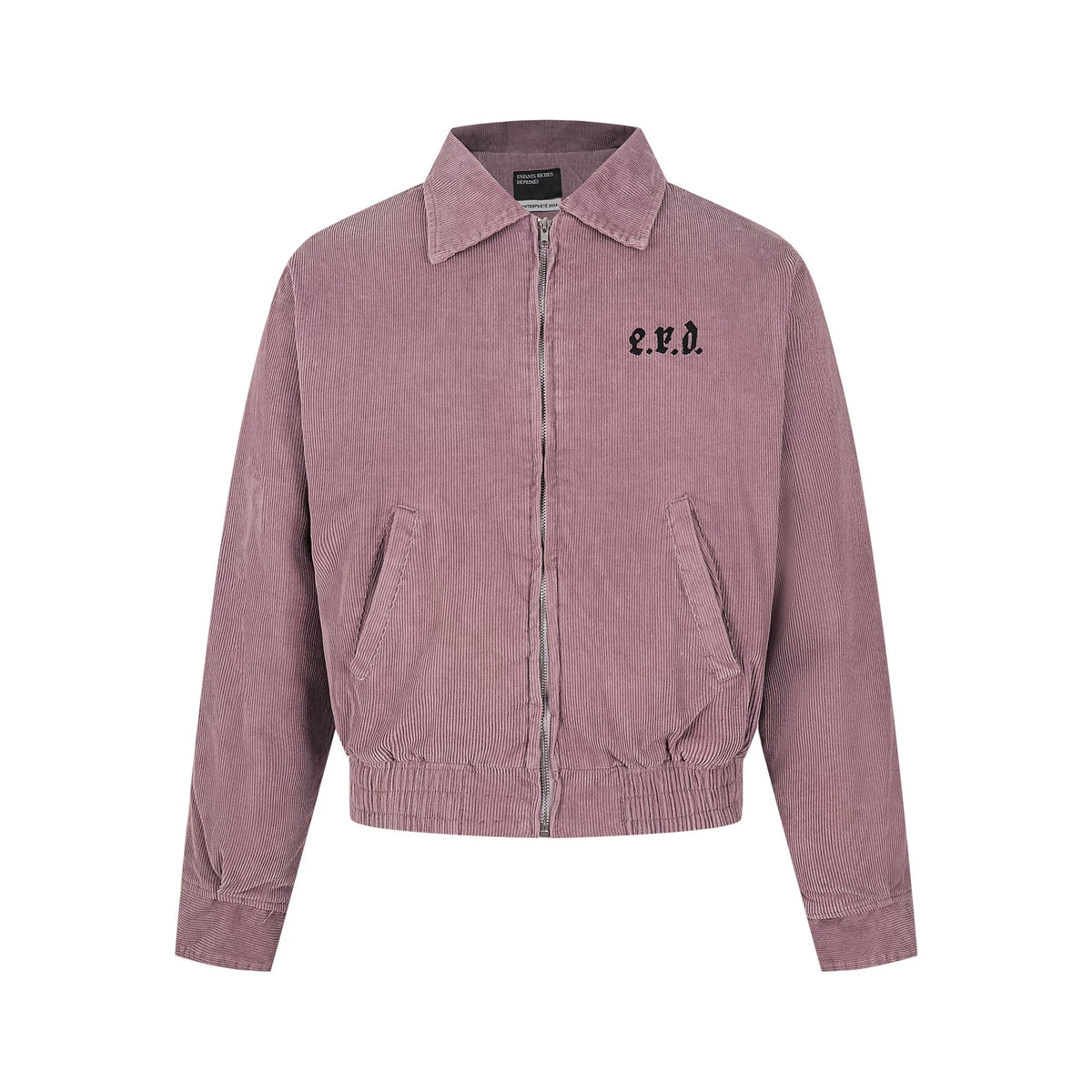 ERD Vintage Washed Dusty Pink Corduroy Small Logo Cropped Zip‑Up Oversized Unisex Jacket