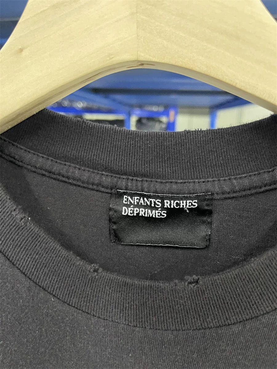 ERD Washed Black Distressed Short Sleeve T‑Shirt