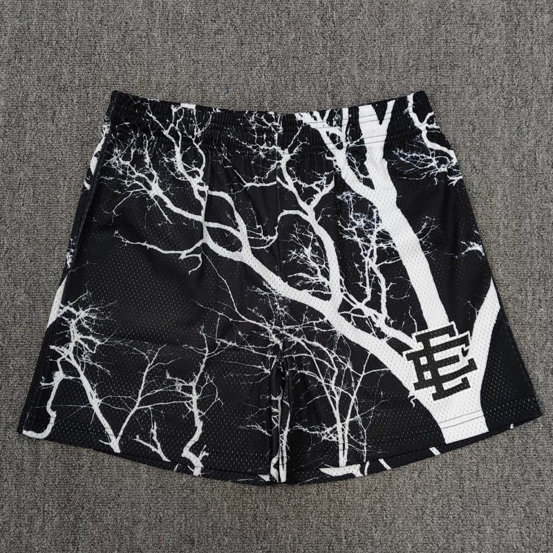 Eric Emanuel EE Black White Tree Branch Print Mesh Short