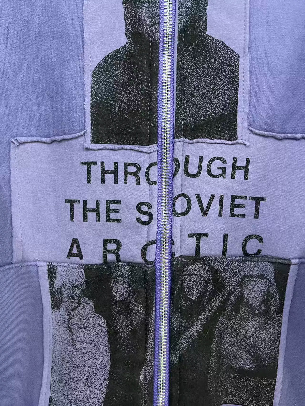 Washed Purple Soviet Arctic Patch Zip‑Up Hoodie