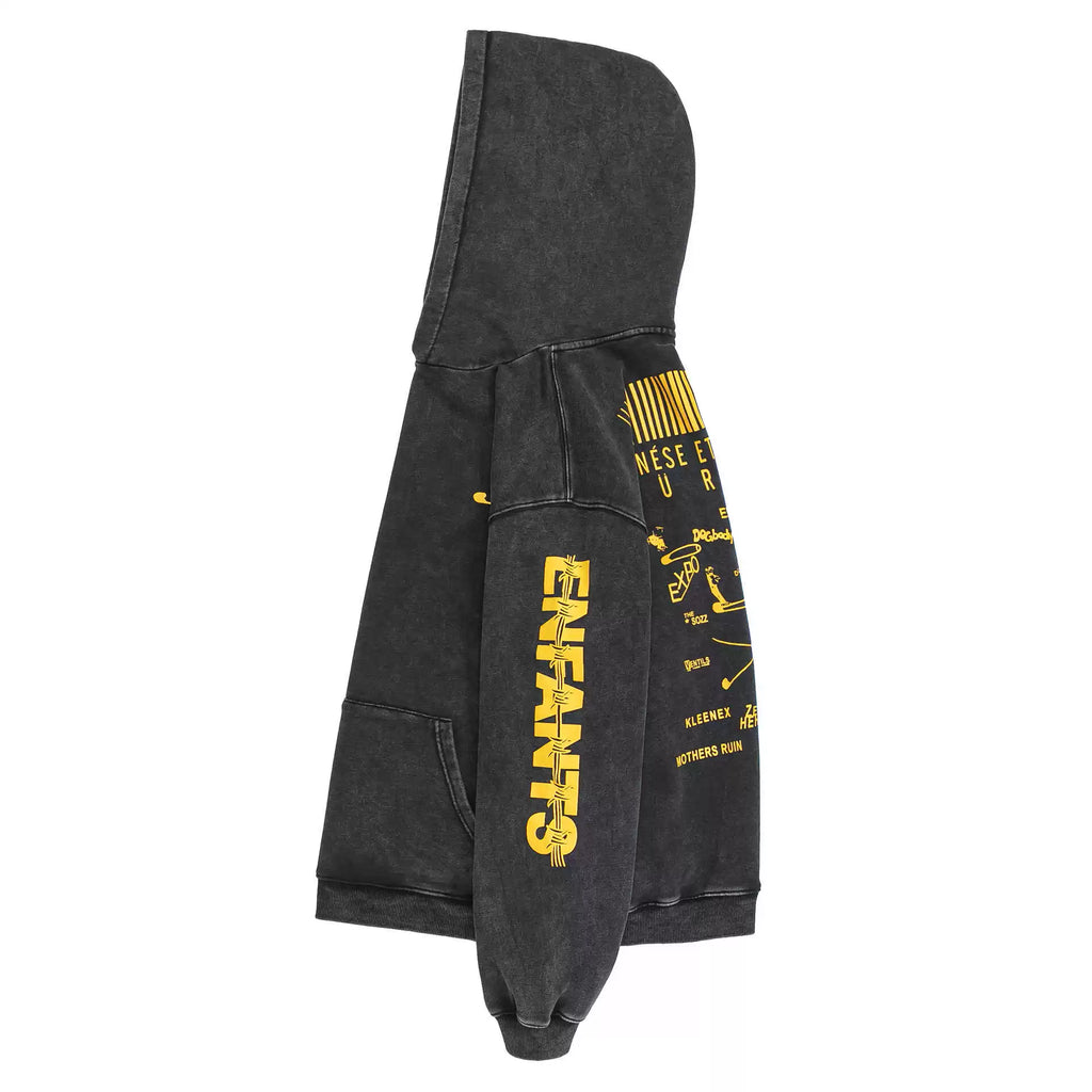ERD Style Front‑Back & Sleeve Yellow Print Hoodie