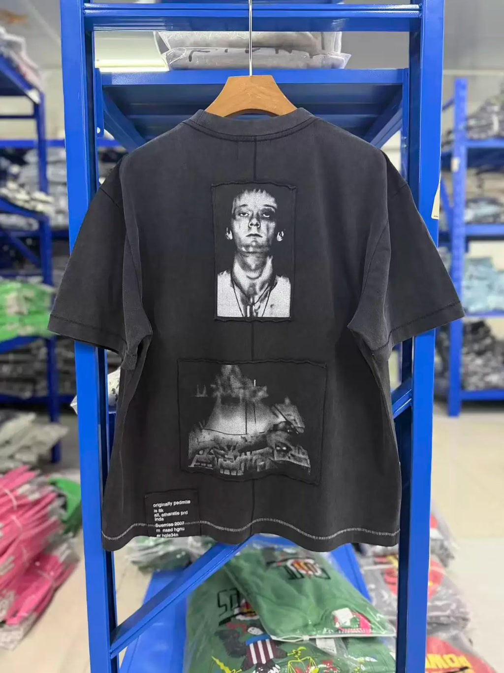ERD's Vintage Washed Black Back Patch Figure Print Short Sleeve T‑Shirt