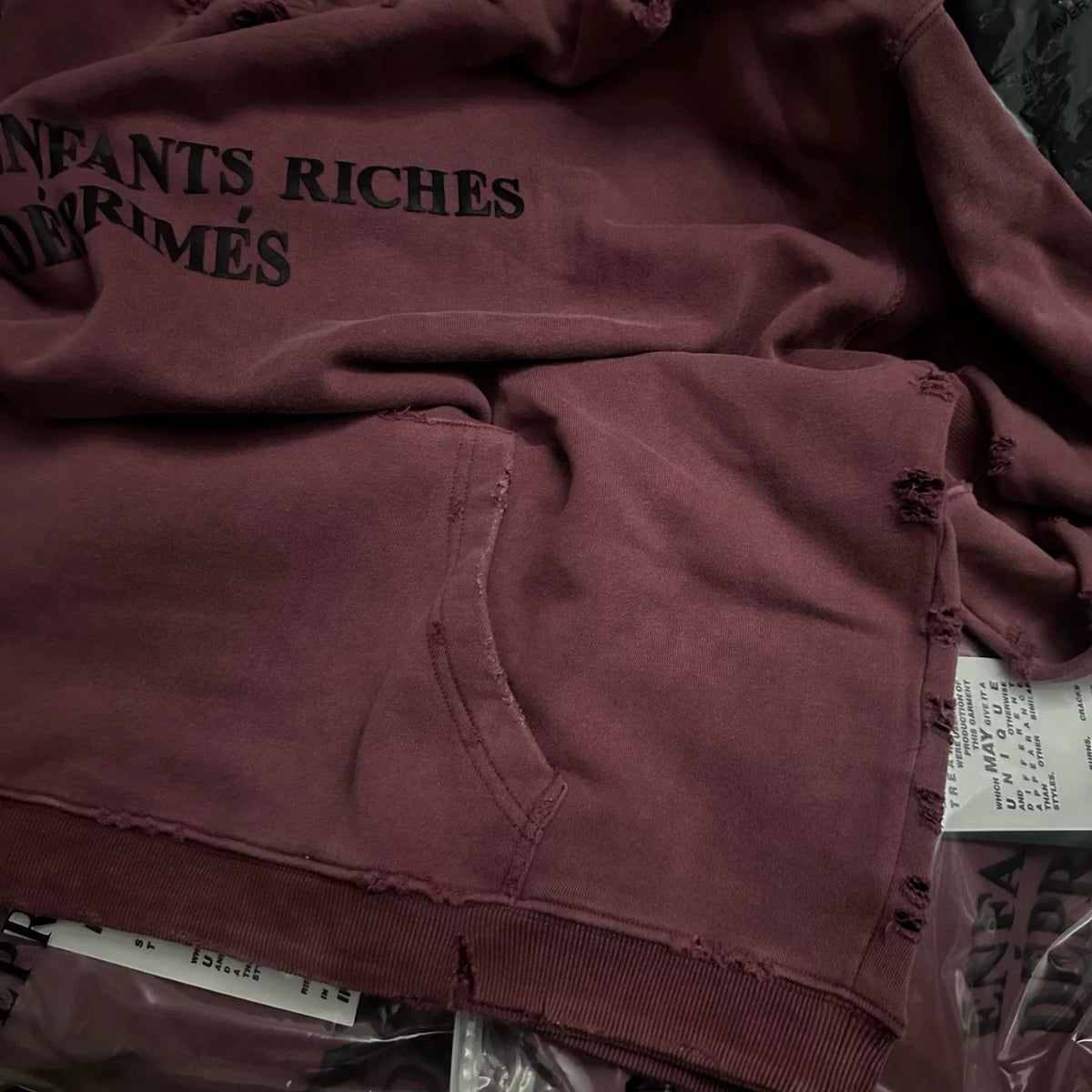 ERD Vintage Washed Burgundy Letter Print Distressed Cropped Oversized Hoodie