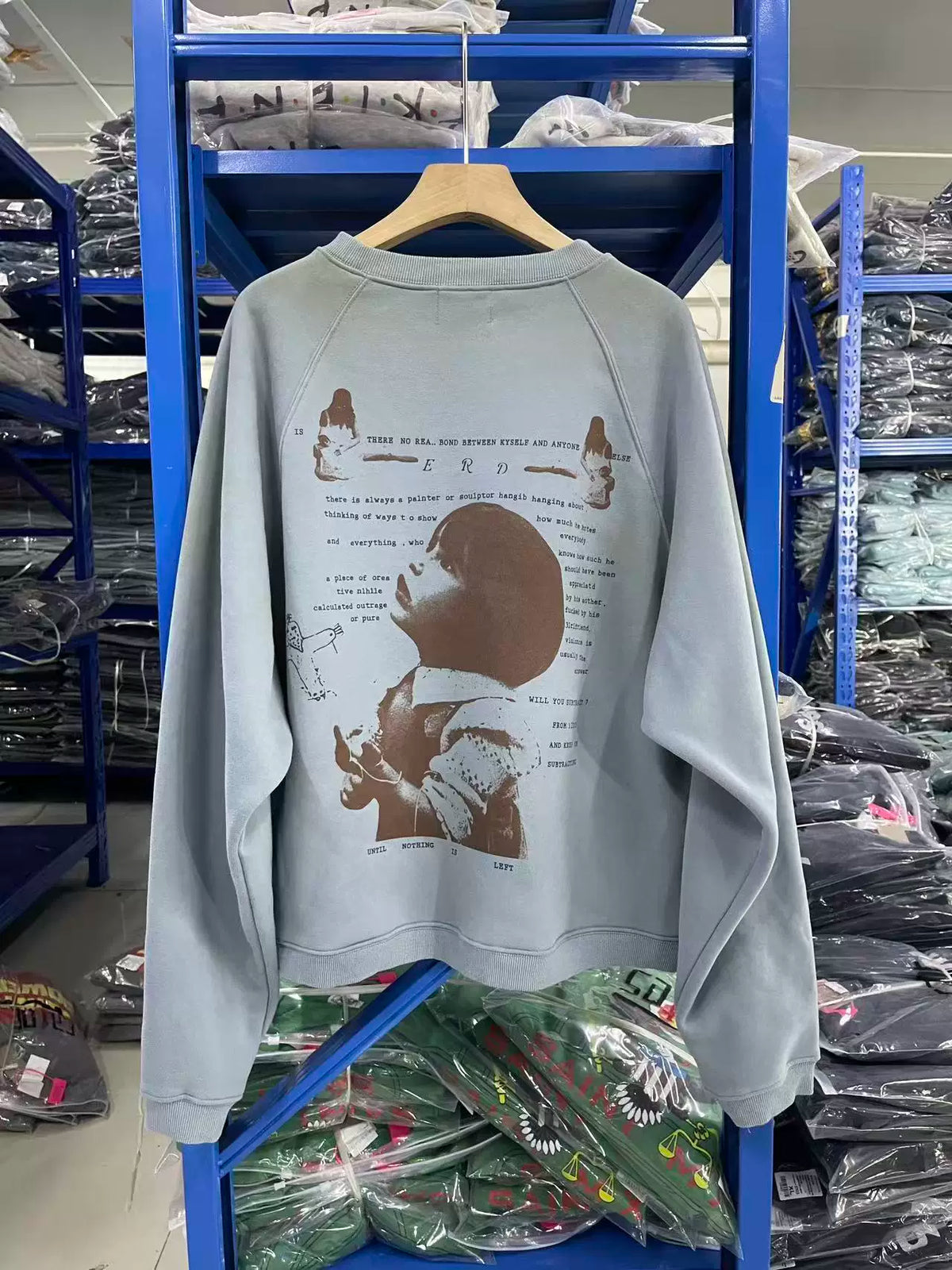 Vintage Washed Grey Figure Graphic Crewneck Sweatshirt