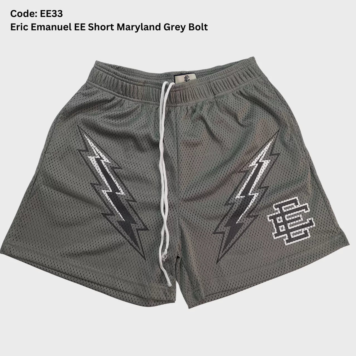 Eric Emanuel Grey Lightning Bolt Mesh Shorts