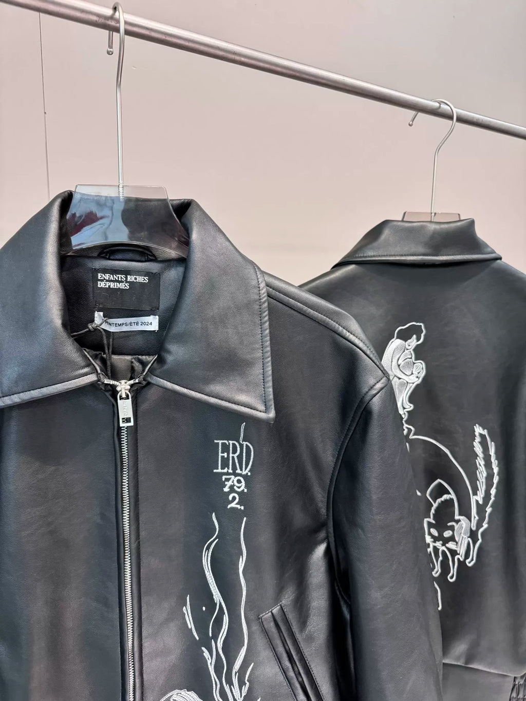ERD Graphic Embroidered Faux Leather Jacket