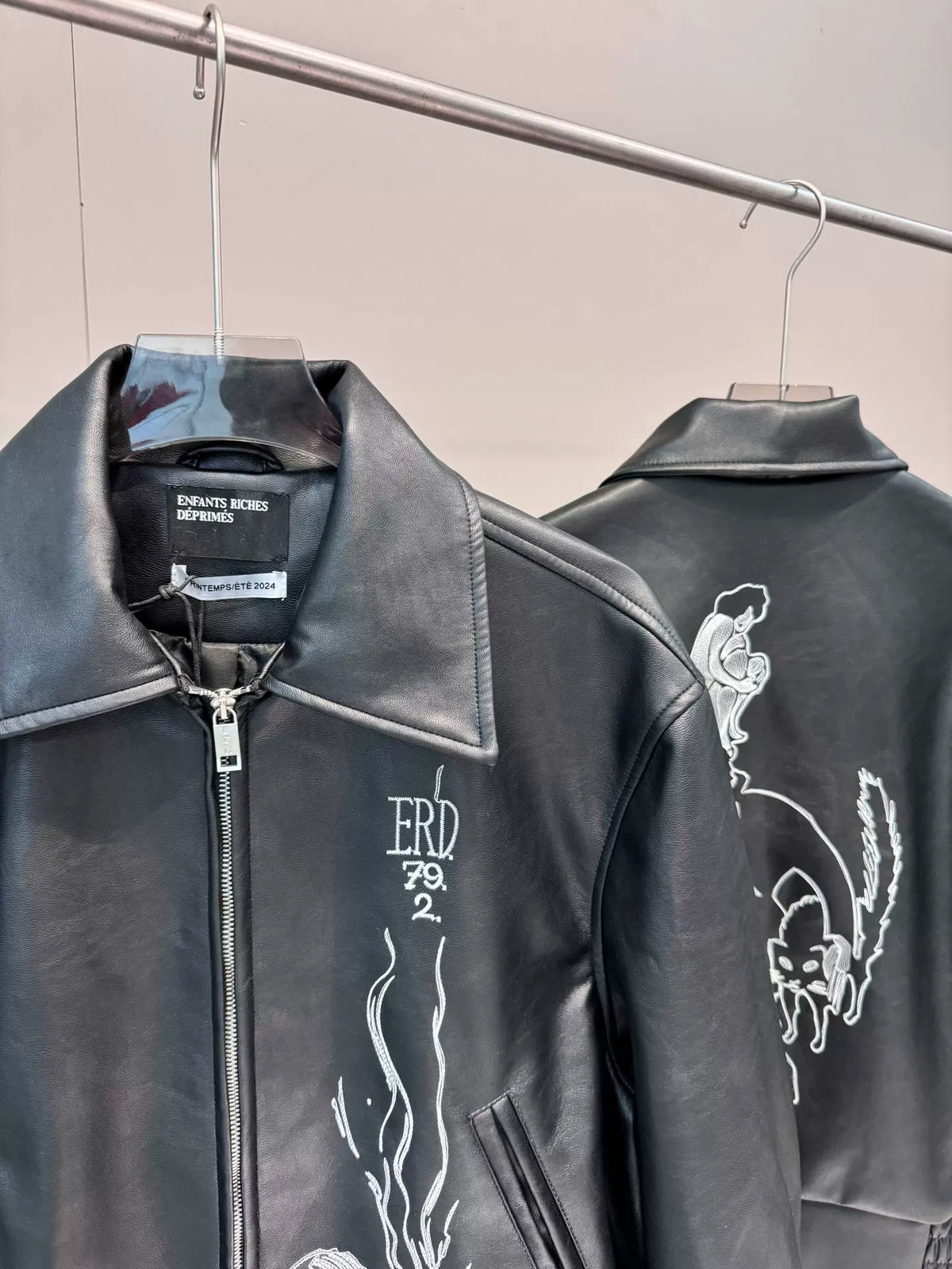ERD Graphic Embroidered Faux Leather Jacket