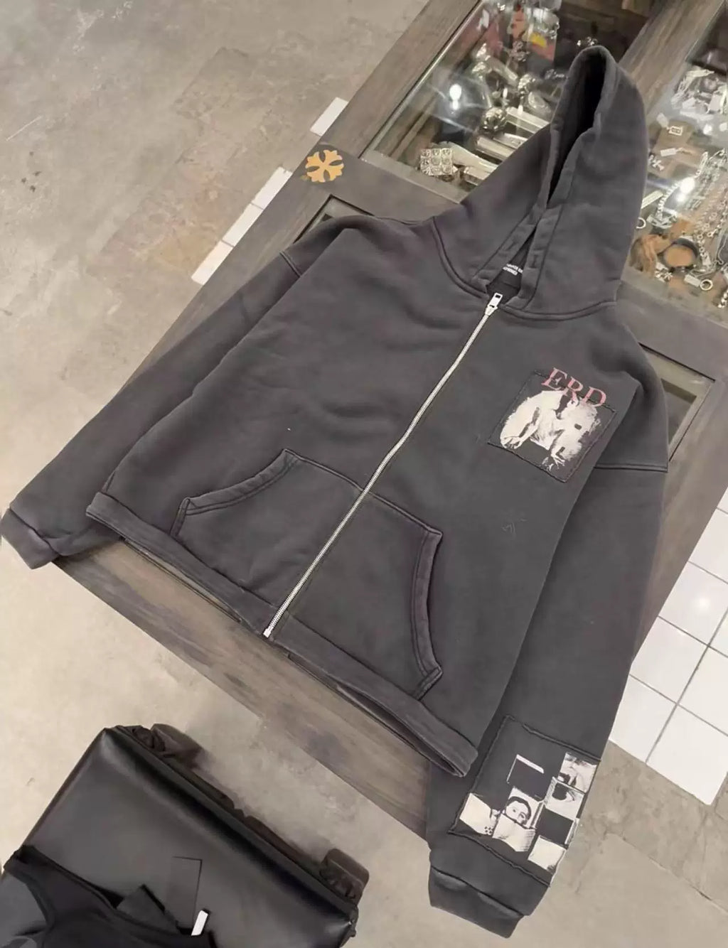 ERD's Retro Washed Patchwork Print Zip Hoodie