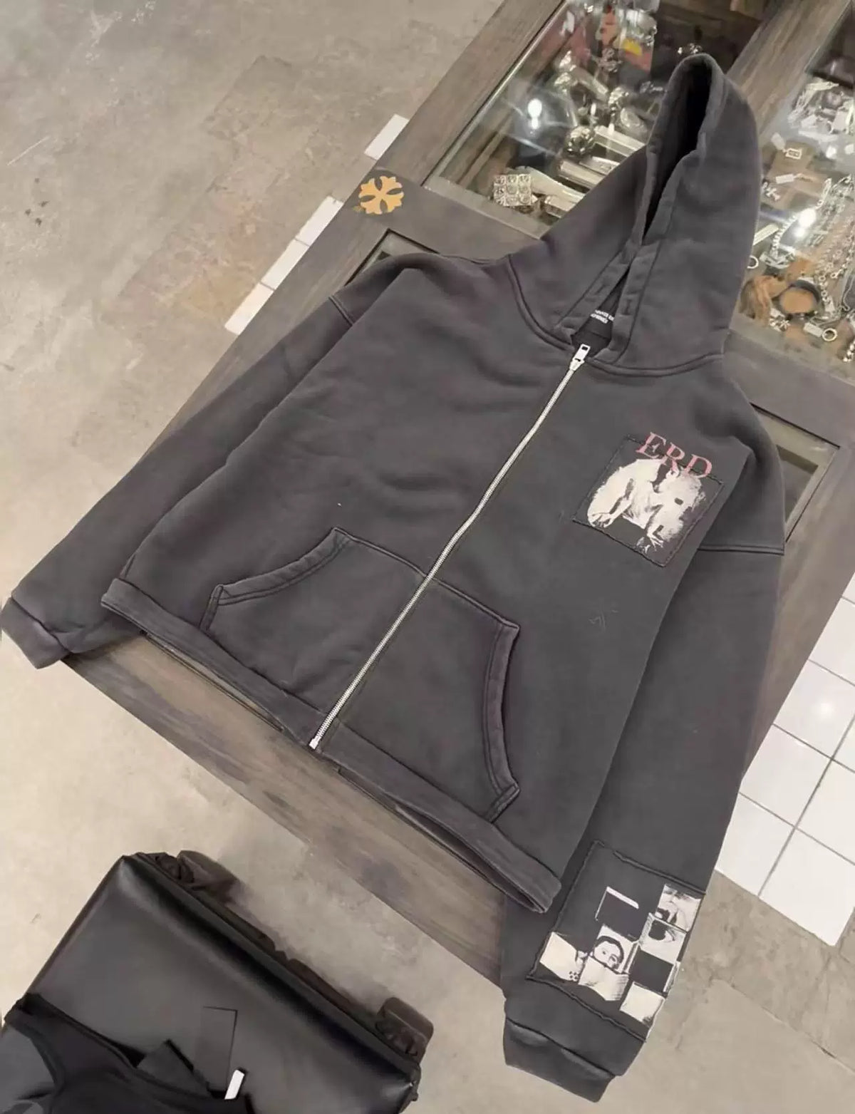 ERD's Retro Washed Patchwork Print Zip Hoodie