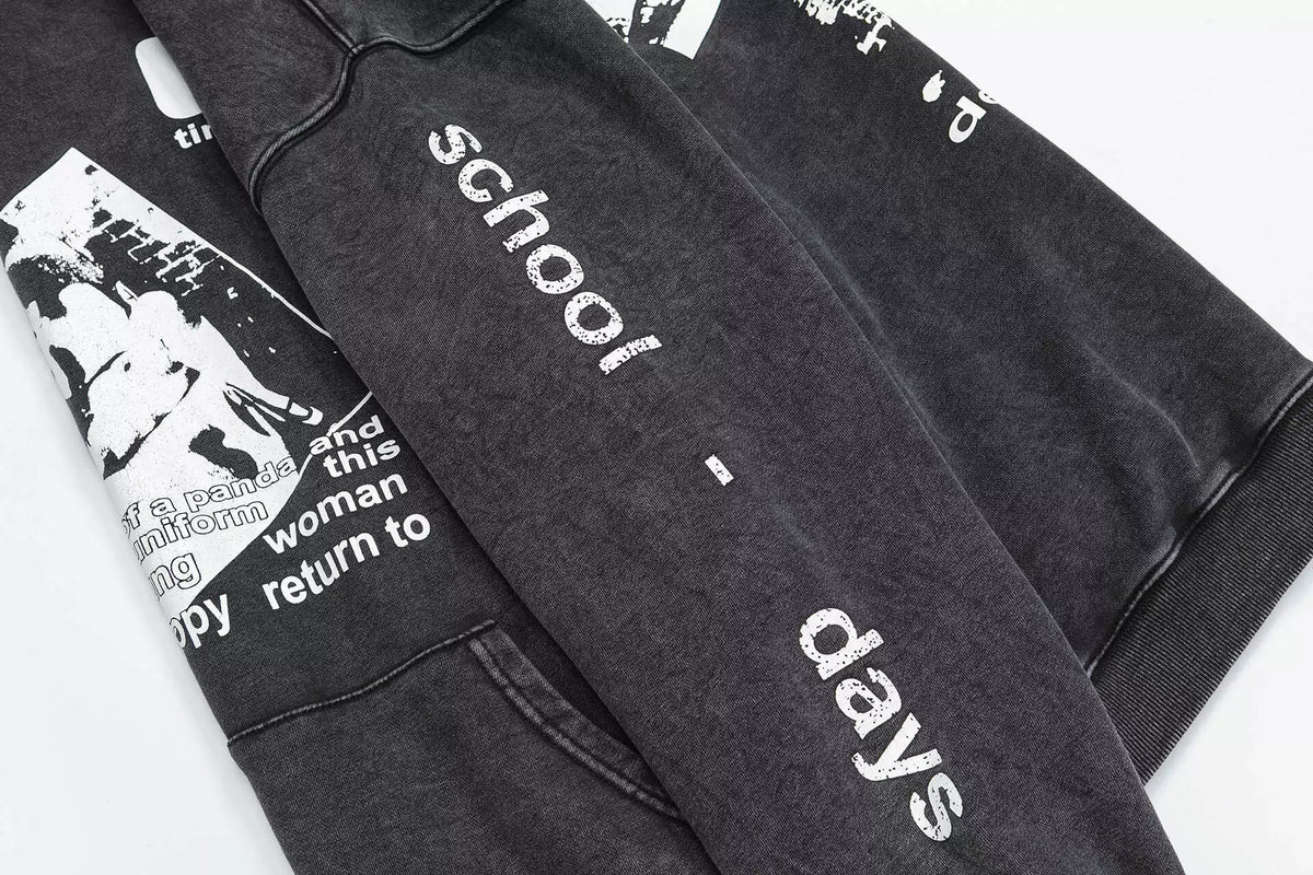 ERD Style Front Back Distressed Print Hoodie