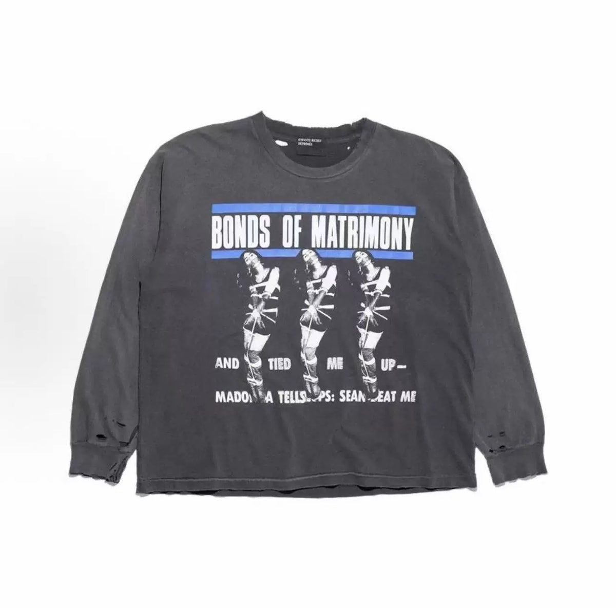 ERD Vintage Washed Distressed Figure Text Graphic Oversized Long Sleeve T‑Shir