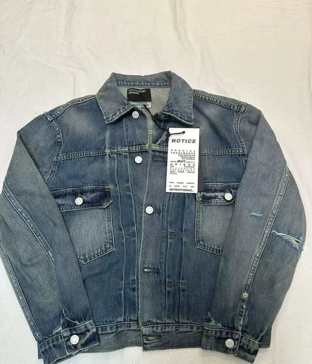 ERD Vintage Washed Distressed Cropped Oversized Denim Trucker Jacket