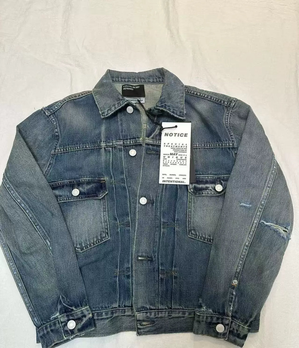 ERD Vintage Washed Distressed Cropped Oversized Denim Trucker Jacket