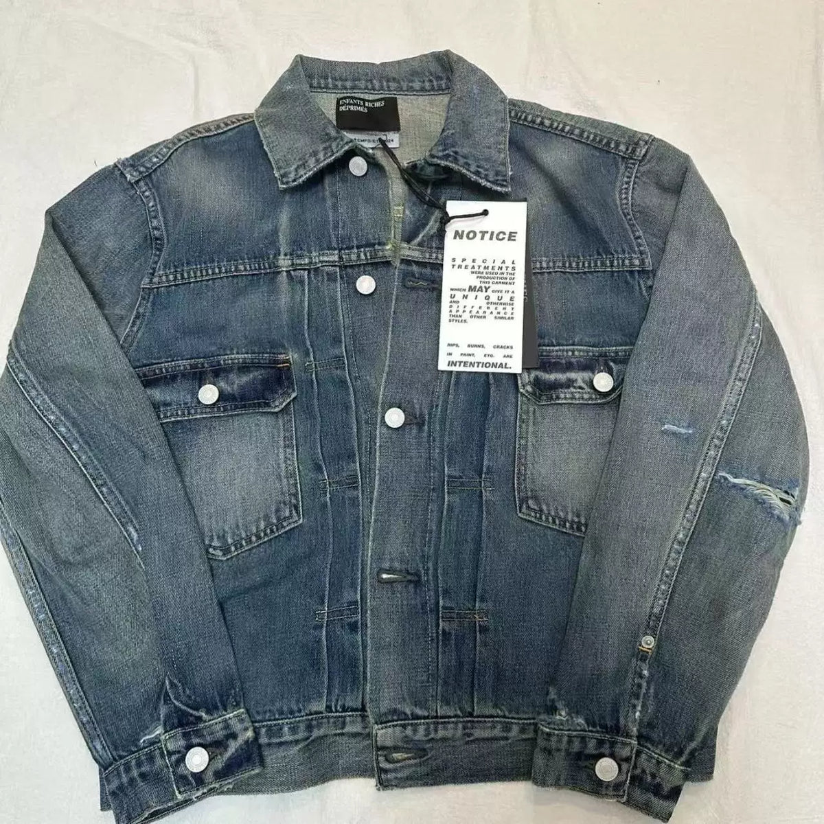 ERD Vintage Washed Distressed Cropped Oversized Denim Trucker Jacket