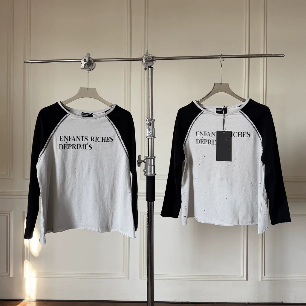 ERD Vintage Distressed Raglan Long Sleeve T‑Shirt