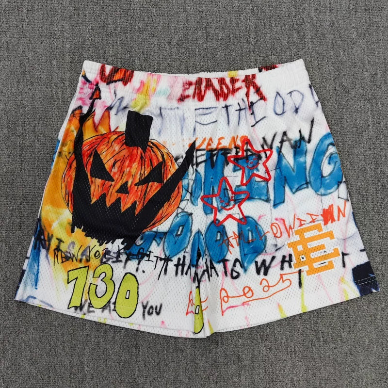 Eric Emanuel EE Halloween Pumpkin Graffiti Print Mesh Short