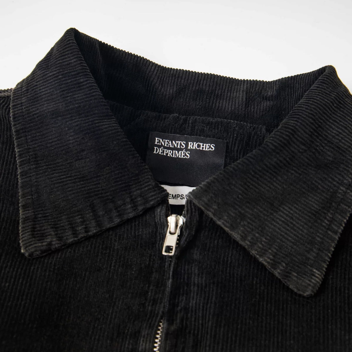 ERD Vintage Washed Black Corduroy Back Figure Graphic Cropped Zip‑Up Oversized Jacket