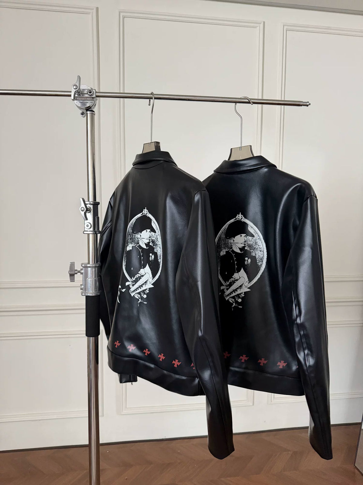 Graphic Print Faux Leather Jacket Unisex Streetwear Moto Coat