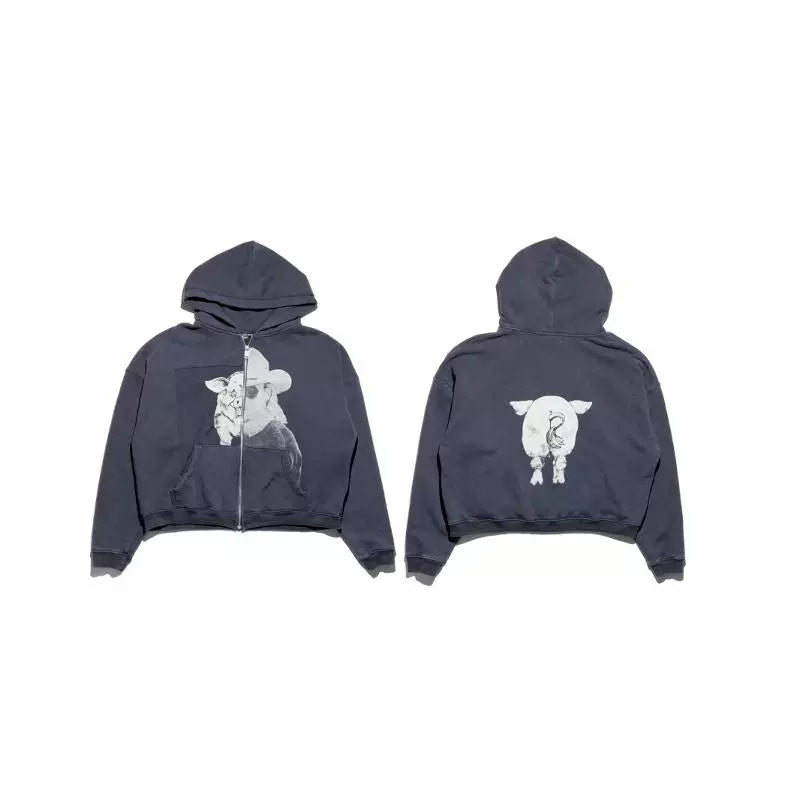 ERD Style Front‑Back Animal Print Zip Hoodie