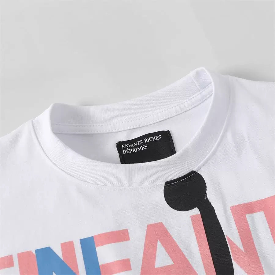 ERD Style Abstract Telephone Silhouette Mixed‑Color Letter Print Tee