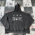 ERD Vintage Washed Black E.R.D Letter Newspaper‑Style Distressed Cropped Oversized Hoodie