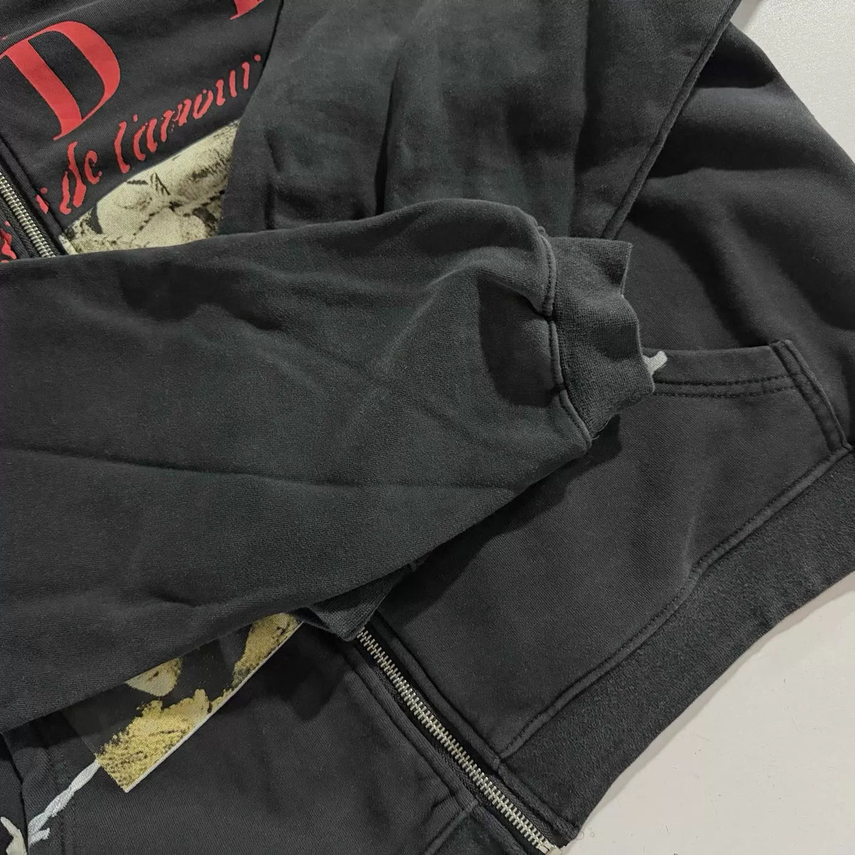 Vintage Washed Black SADE Graphic Zip‑Up Hoodie