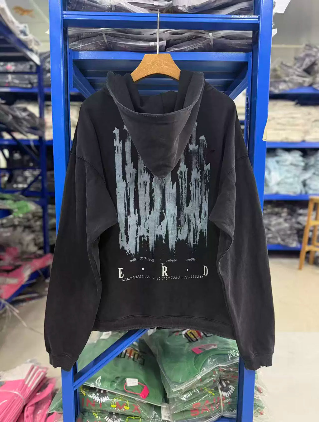ERD Vintage Washed Black Zip‑Up Hoodie