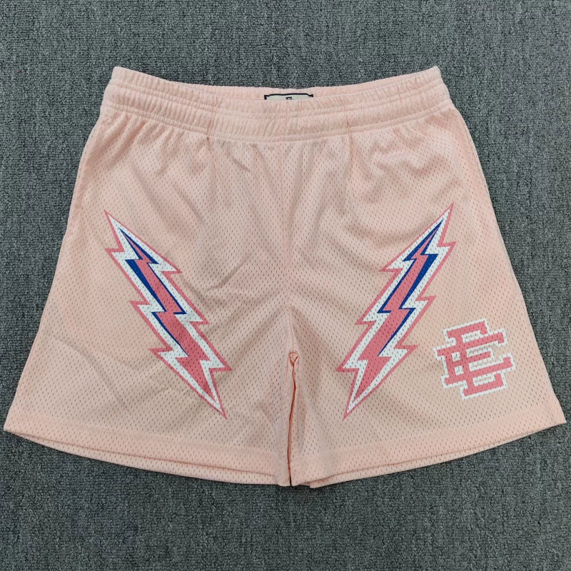 Eric Emanuel EE Pink Lightning Bolt Print Mesh Short