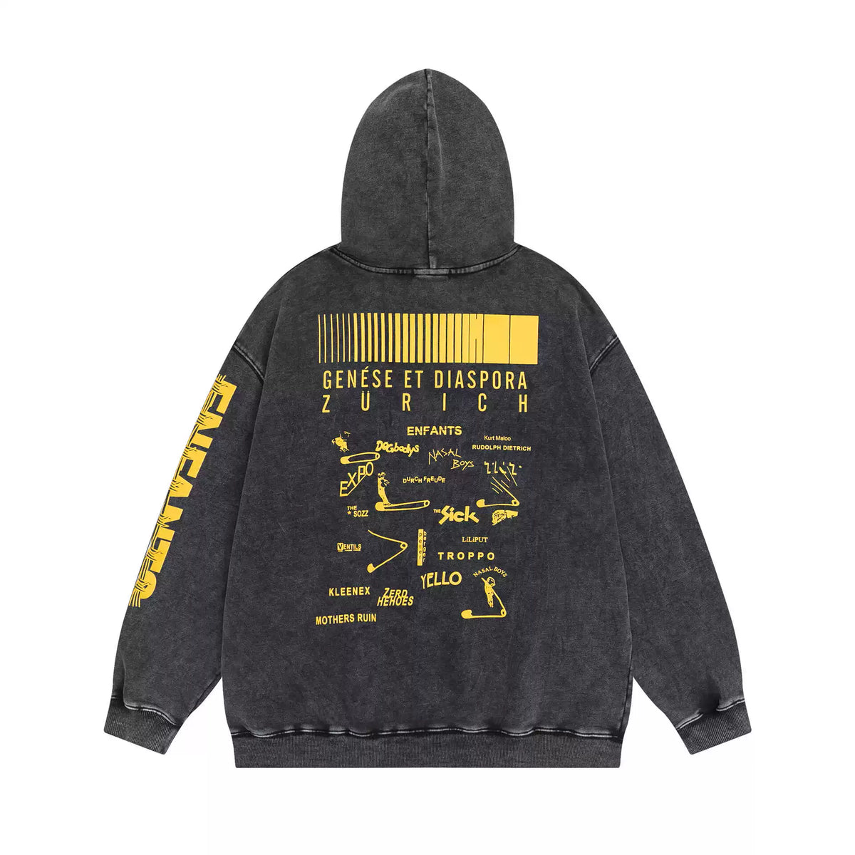 ERD Style Front‑Back & Sleeve Yellow Print Hoodie