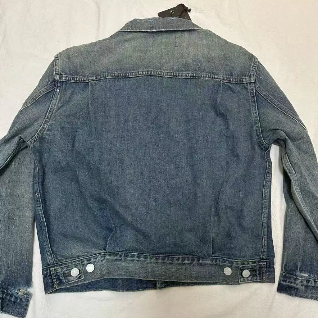ERD Vintage Washed Distressed Cropped Oversized Denim Trucker Jacket