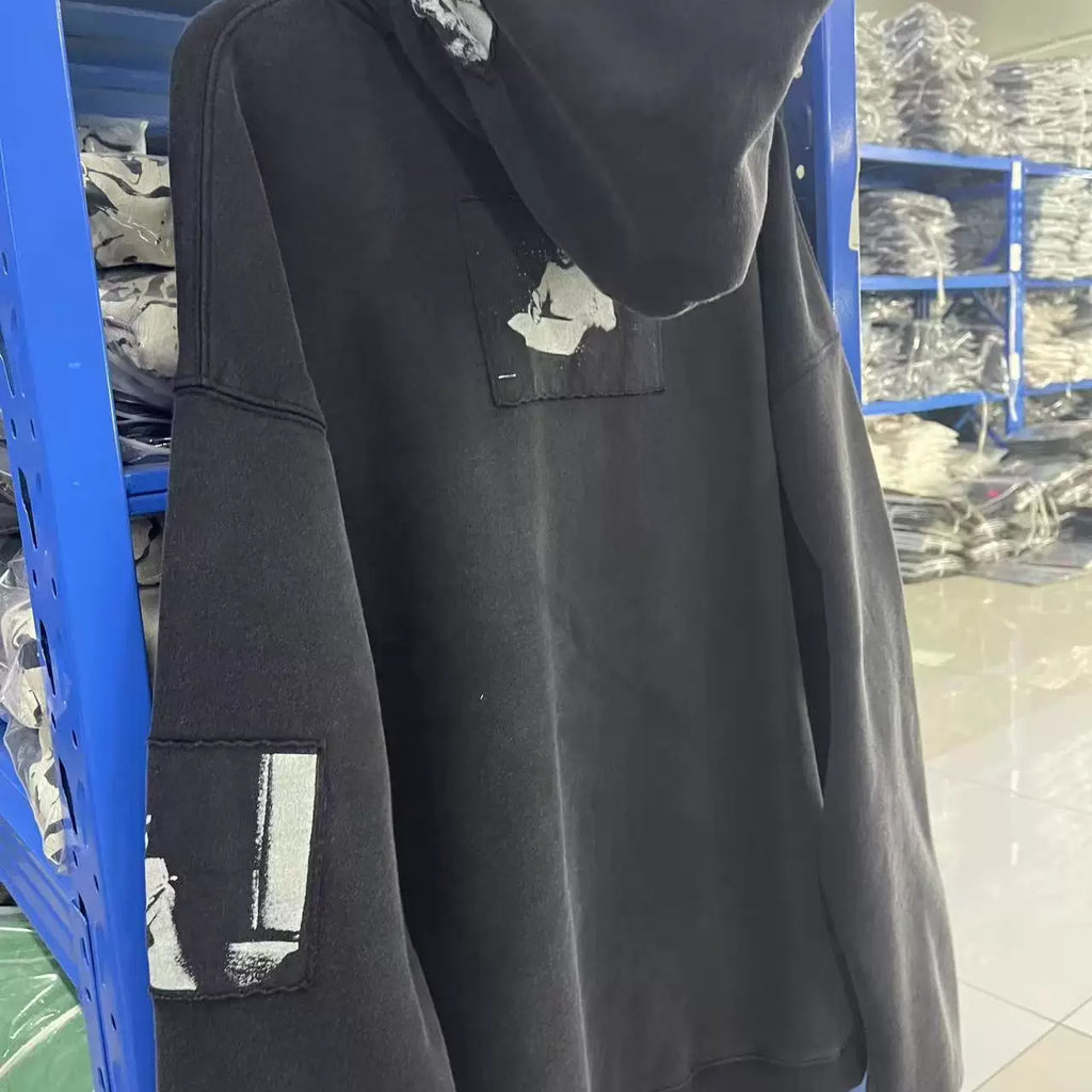 ERD Vintage Washed Patch Figure Graphic Oversized Hoodie