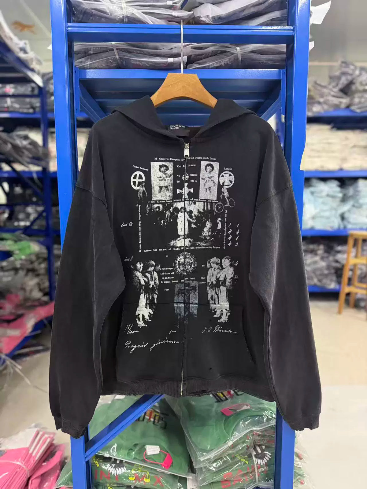 ERD Vintage Washed Black Zip‑Up Hoodie