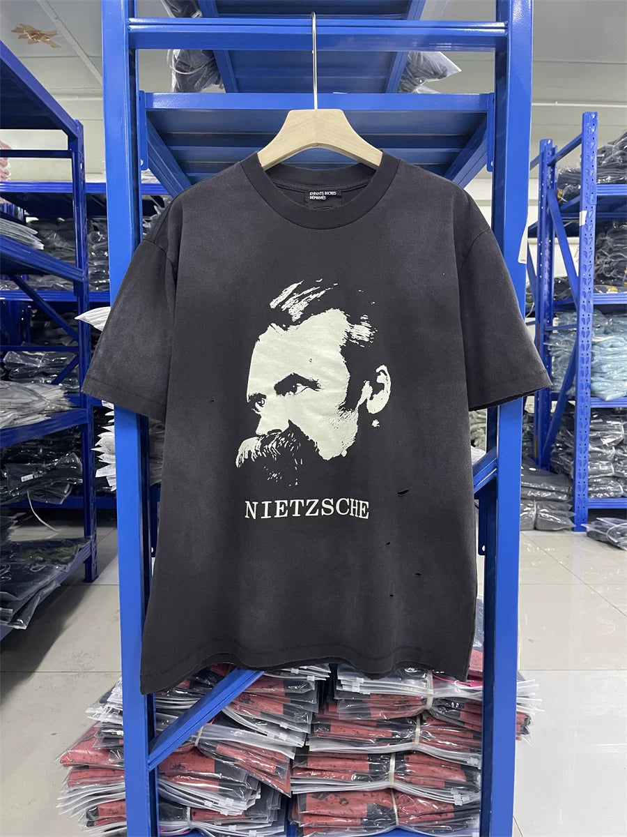 ERD Washed Black Distressed Short Sleeve T‑Shirt