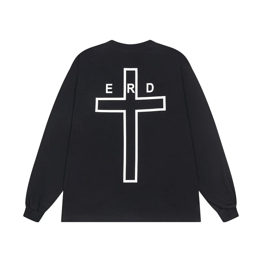 ERD Style Vintage Essay Text Graphic Long‑Sleeve Tee Unisex Black Streetwear Shirt