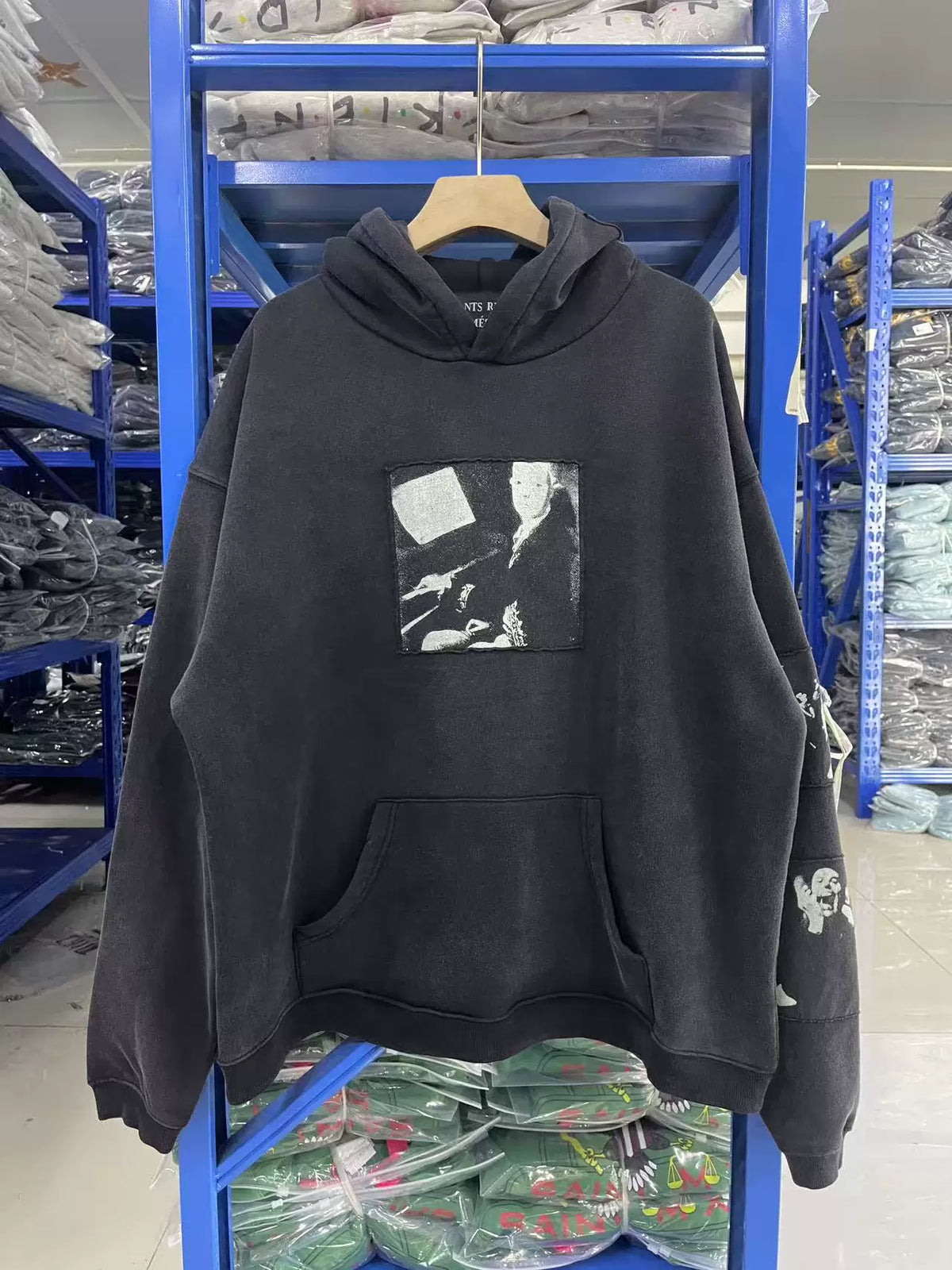 ERD Vintage Washed Patch Figure Graphic Oversized Hoodie