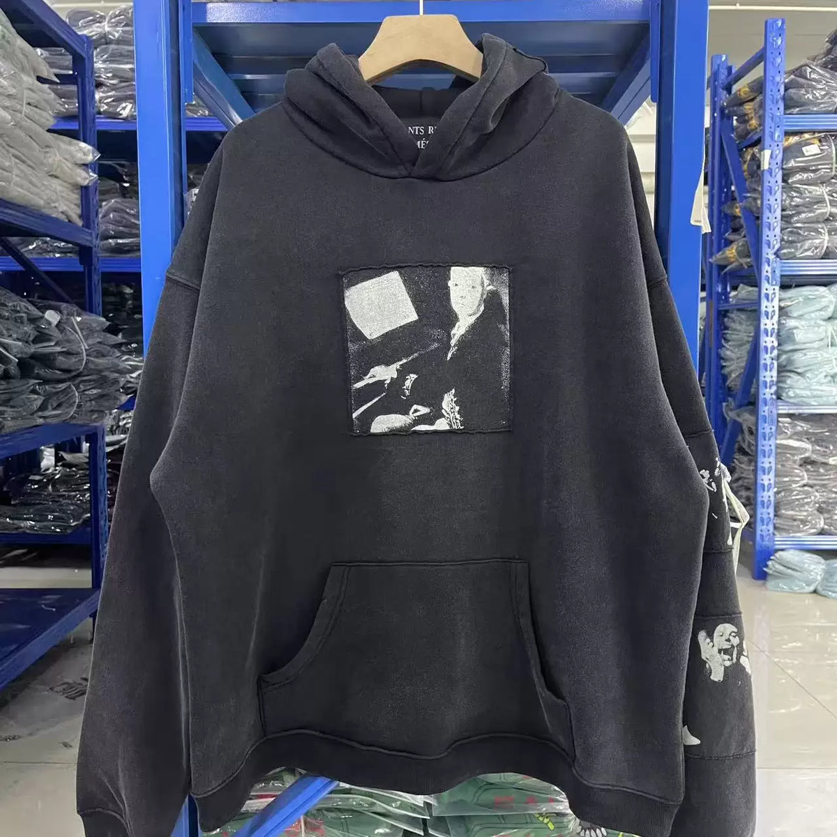 ERD Vintage Washed Patch Figure Graphic Oversized Hoodie
