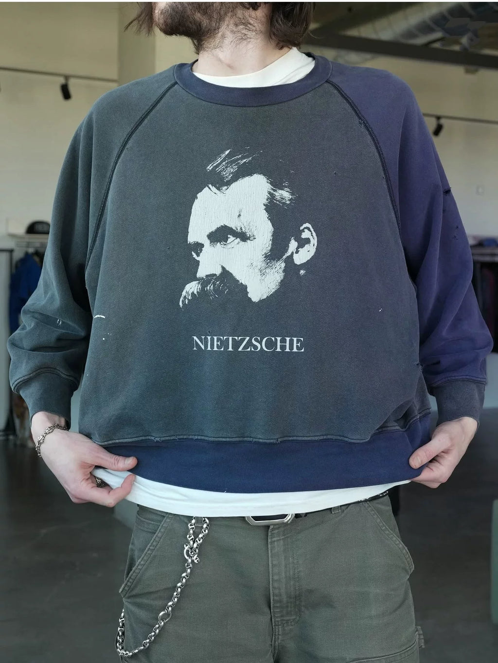Vintage Distressed Nietzsche Portrait Crewneck Sweatshirt
