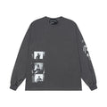 ERD Style Distressed Print Long‑Sleeve Tee Unisex Vintage Washed Grey Streetwear Shirt