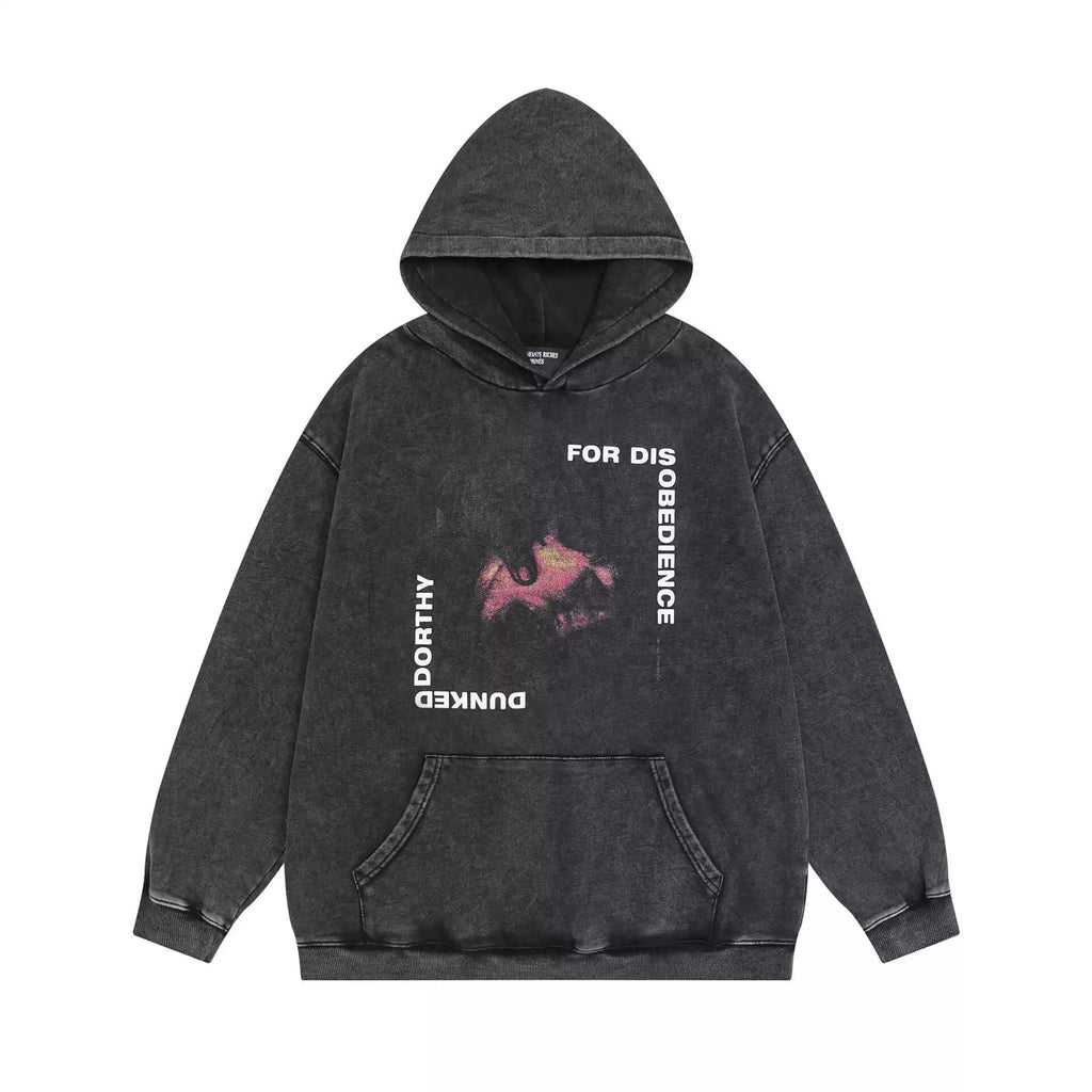 ERD Style Front‑Back Neon Pink Vintage Print Hoodie