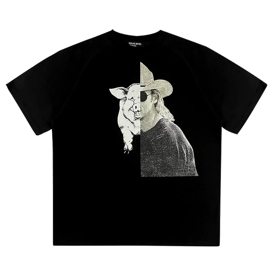 ERD Style Distorted Split Portrait Print Raglan Tee