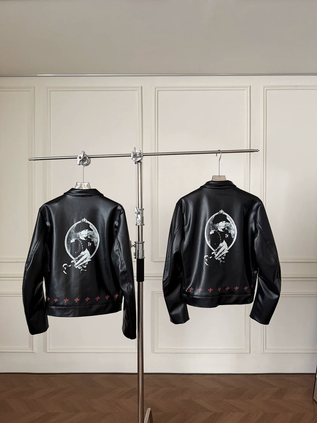 Graphic Print Faux Leather Jacket Unisex Streetwear Moto Coat