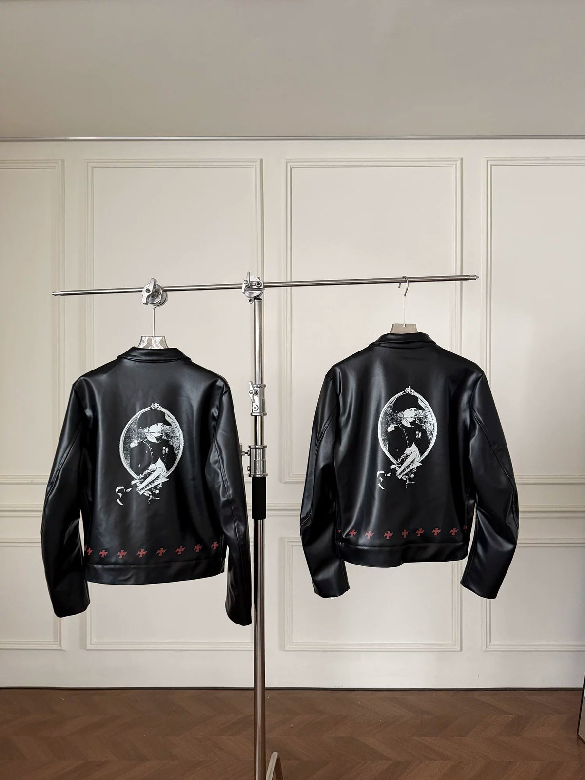 Graphic Print Faux Leather Jacket Unisex Streetwear Moto Coat