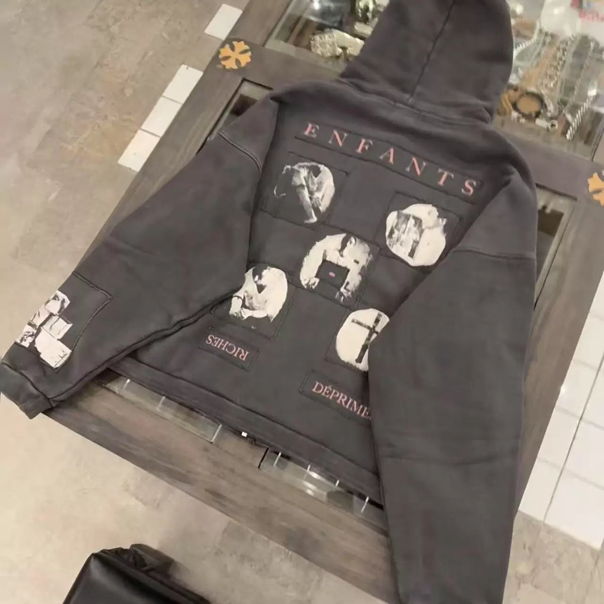ERD's Retro Washed Patchwork Print Zip Hoodie