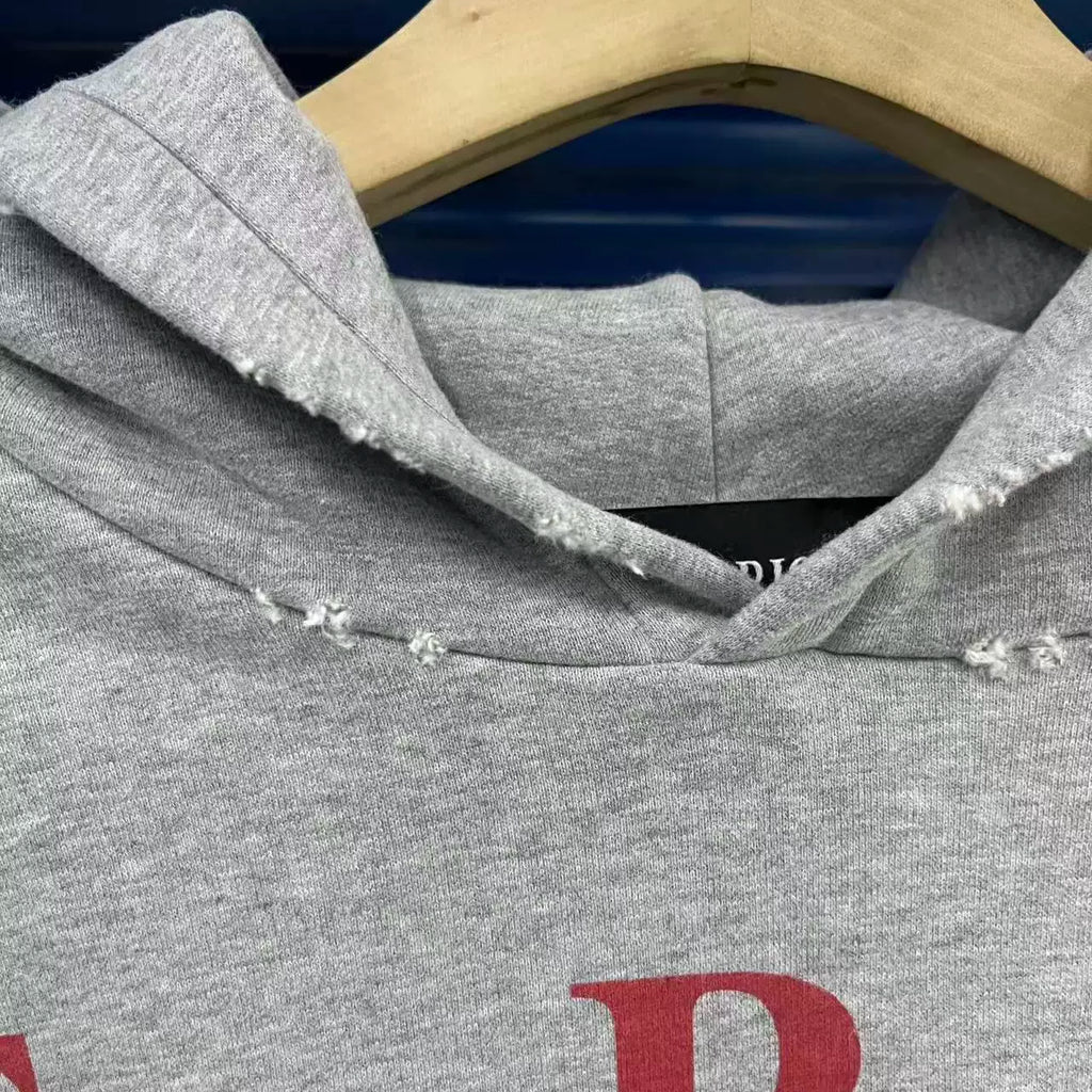 ERD Vintage Washed Grey Big E.R.D Letter Distressed Figure Graphic Cropped Oversized Hoodie