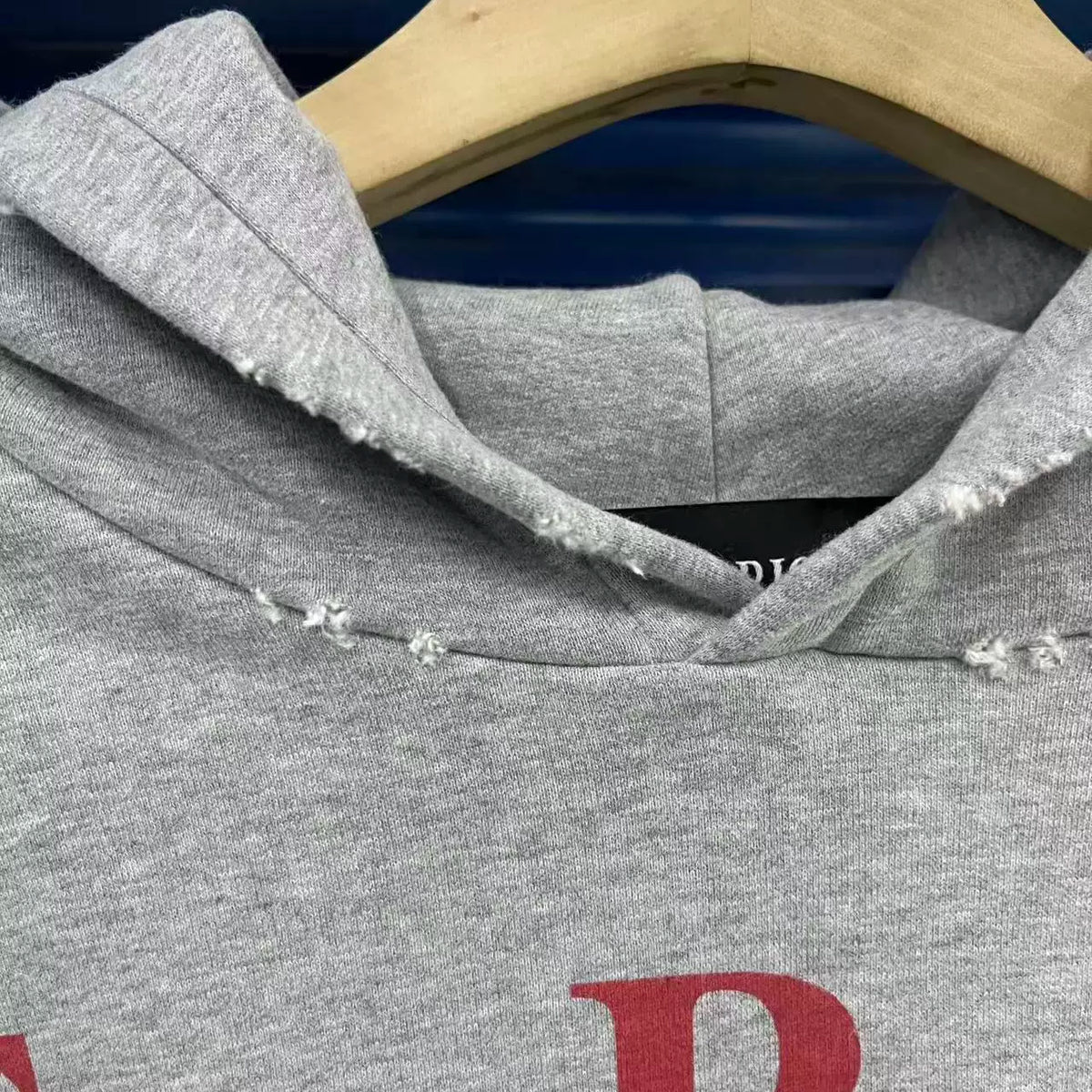 ERD Vintage Washed Grey Big E.R.D Letter Distressed Figure Graphic Cropped Oversized Hoodie