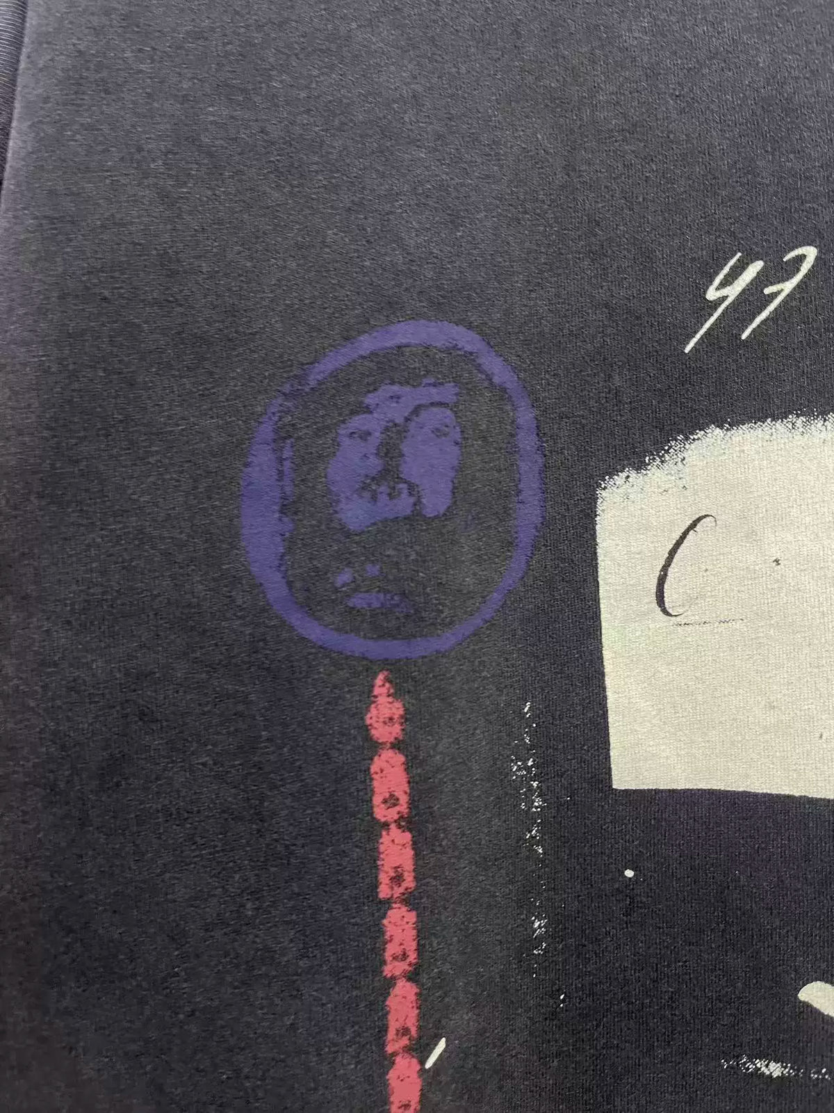 ERD Vintage Washed Black Manuscript Figure Graphic Long Sleeve T‑Shirt