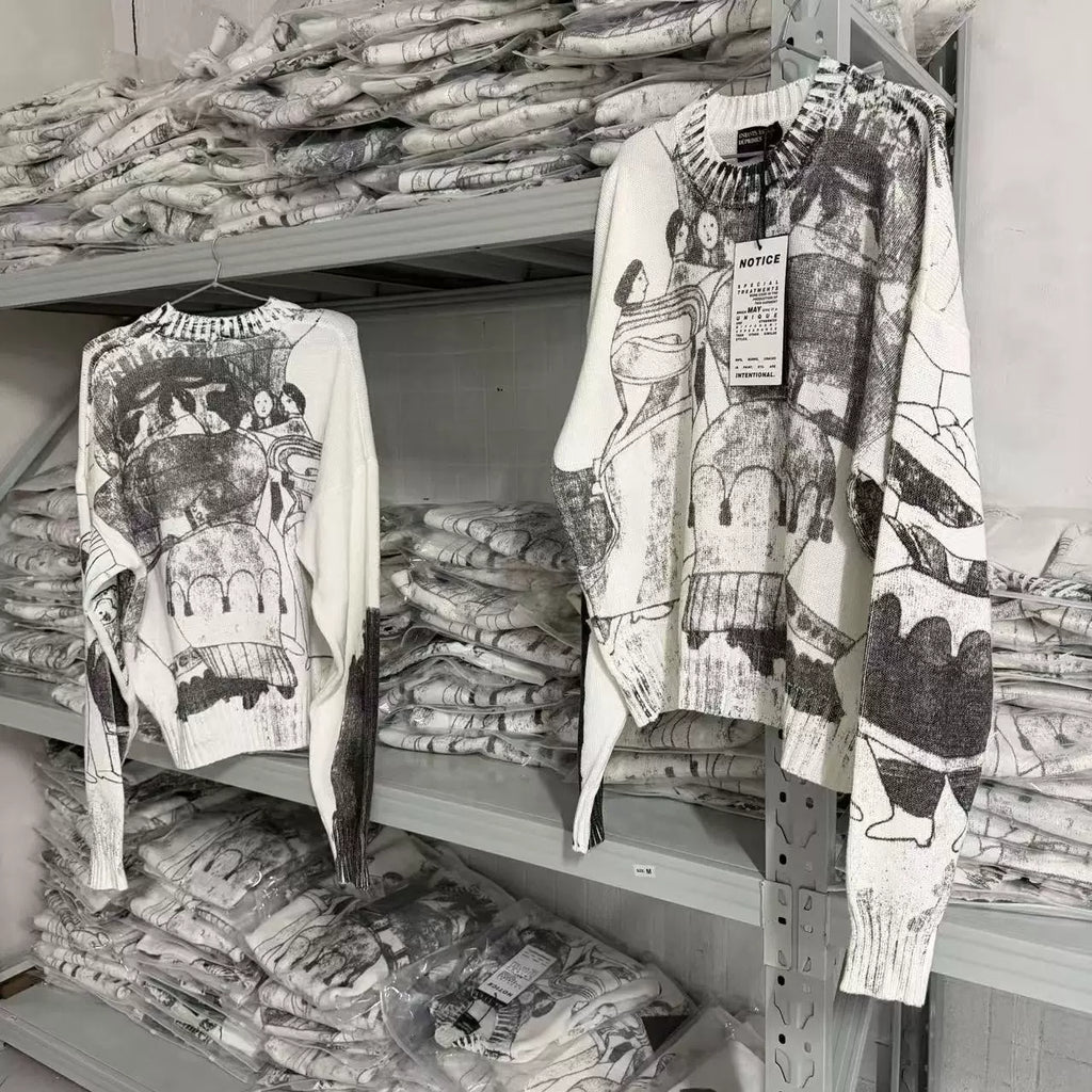 ERD Vintage Sketch Art Graphic Knit Sweater