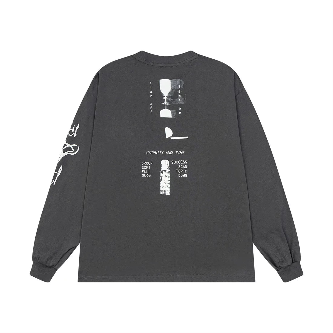 ERD Style Distressed Print Long‑Sleeve Tee Unisex Vintage Washed Grey Streetwear Shirt